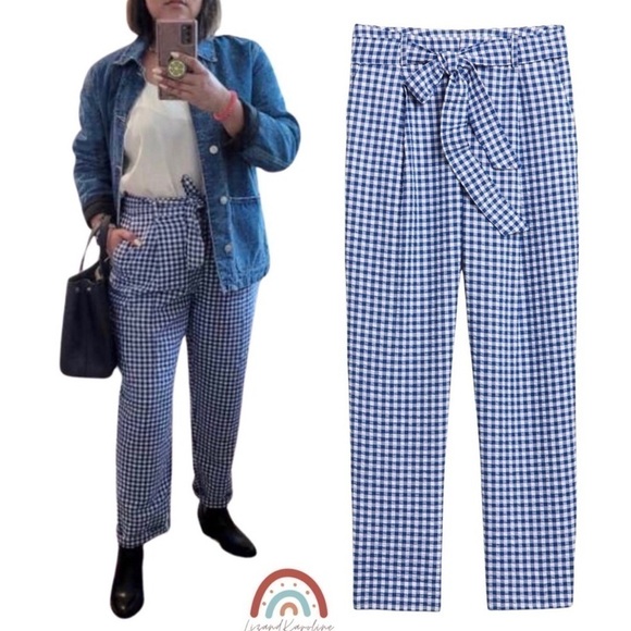 New! Banana Republic Linen Gingham Gauzy Cotton High Waist Straight Leg Pants - Picture 1 of 11